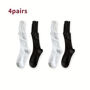 TEMU 4팩 여성용 우아한 무릎 위 (OTK) 레이스 쉬어 튤 양말 - 러플 트림, 레이스 패널링 & 수직 슬릿 디자인 - 부츠용 통기성 좋은 긴 다리 보온, 스타킹 (세탁기 사용 가능) - 드레스 호환성