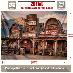 TEMU 1pc 서부 파티 배경 배너 - 낡은 농장 & 가우보이 타운 장면, 