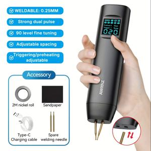 TEMU AWithZ 휴대용 배터리 용접기 - 11단계 조절 가능, 0.25mm 팁, 0.0098인치, 18650 배터리, 니켈, 철, 스테인레스 스틸, 그룹 제조에 이상적, 충전식 리튬 폴리머 배터리, USB 충전 가능, 36V 이하, 용접 도구 | 조절 가능한 팁 용접기 | 내구성 있는 구조, 배터리 용접기