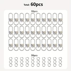 TEMU 60개 패키지 회전형 주석 합금 게잡이 클래프, 키링 및 철제 오픈 링, 키체인, 가방, 장식, 보석 만들기, 금색 및 은색, 스포츠 및 축제 테마, 여성용 장식 금속 키링, 생일 선물, 전원 없음|반지|키링