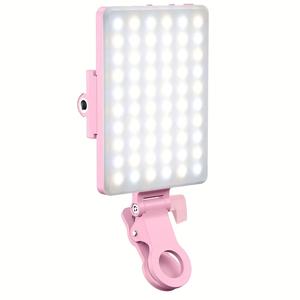 TEMU 60 LED 고출력 비디오 회의 조명, 핑크 조절 가능한 클립 온 3가지 조명 모드 - 휴대폰, 아이패드, 노트북에 이상적 - 메이크업, 셀카 및 블로깅, 블로깅 조명 | 조절 가능한 조명 | 충전식 배터리, LED 메이크업 조명