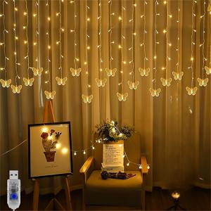 TEMU 200cm/400cm 나비 모양 LED 커튼 조명 세트, USB 전원, 8가지 깜박임 모드, 따뜻한 노란색 플래시 라이트 스트링, 북유럽 스타일 따뜻한 색상 그라데이션 나비 모양, 결혼식 파티/휴일 파티//아포스에 적합; 따뜻한 휴일 밤 할로윈 장식, 크리스마스 장식