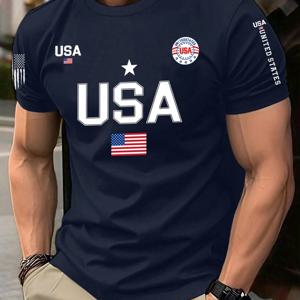 TEMU 미국 짧은 소매 남성용 티셔츠 러닝 스포츠 셔츠 새로운 라운드 넥 남녀 공용 미국 국기 프린트 셔츠 패션 트렌디한 남성 및 여성 커플 세트 여름 파티용 반팔 스포츠웨어 남성 의류 여성 학생 패션 캐주얼 여행 국가 깃발 미국 플로그 반팔 티셔츠 2025년 신상 여름 남성 및 여성용 반팔 스포츠 티셔츠