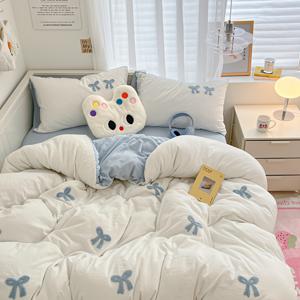 TEMU 타월 자수 리본 침구 3pcs 세트는 1개 이불 커버와 2개 베개 커버를 포함합니다.