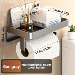 TEMU WONGIRL 탄소강 화장실 휴지 거치대 선반 포함 1개 - 벽부착형 자체 접착식 욕실 정리함, 대용량 방수 보관함, 가정 및 상업용, 공간 절약 디자인, 주방 수납 | 세련된 수납 솔루션 | 탄소강 구조, 욕실 정리 및 수납|화장지