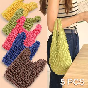 TEMU 5개입 강력 확장형 매직 핸드백 - 손바닥 크기로 접을 수 있음, 내구성이 뛰어난 폴리에스터 소재, 손목 스트랩 포함, 쇼핑, 여행 및 선물용 멀티 컬러 옵션 (어버이날, 아버지의 날, 졸업, 라마단, Juneteenth), 재사용 가능한 쇼핑백