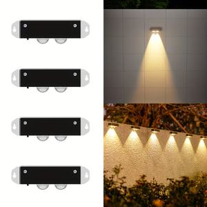 TEMU 4개 세트 신지테크 태양광 실외 벽등, 스마트 자동 켜기/끄기, 듀얼 화이트/웜 LED 조명, 고강도 ABS+PC 소재, 태양광 패널 일체형 디자인, 정원, 발코니, 현관, 울타리, 차도용 - 에너지 효율적인 실외 조명 시스템, 8시간 작동, 6시간, 저전압 작동, 모던 블랙/화이트 색상 옵션, 리플렉터 솔라