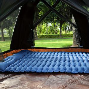 TEMU 펌프 및 베개가 있는 2인용 자체 팽창 캠핑 매트리스 - 내구성 있는 40D 나일론 & TPU, 궁극적인 편안함을 위한 물결 디자인, 하이킹, 배낭 여행, 가족 캠핑에 휴대 가능 - 블루 & 그레이, 보관 가방 포함, 하이킹 필수품 | 더블 슬리핑 패드 | 휴대가 편리한 수면 표면, 캠핑 침대