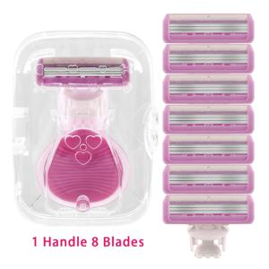 TEMU 여성용 면도기 1개 핸들 & 8개 블레이드 리필 포함 - 핑크색 수동 비키니 면도기, 여행용, 안전한 블레이드 가드, 휴대용 홈/헬스장/여행용 - 비키니, 겨드랑이, 다리 제모용 여성 바디 쉐이버 - 여성을 위한 이상적인 선물, 컴팩트 쉐이버, 부드러운 면도, 그루밍 도구, 뷰티 필수품
