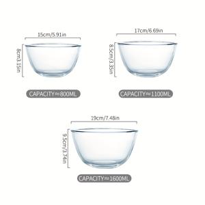 TEMU 3pcs 고보로실리케이트 유리 샐러드 그릇 - 전자레인지 안전, 클리어, 식품 등급, 주방 베이킹 및 서비스에 완벽함, 베이킹 디쉬|투명한 그릇|내구성이 뛰어난 유리, 샐러드 그릇