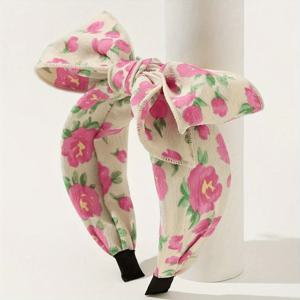 TEMU 1개 우아한 플로럴 프린트 리본 머리띠 - 소프트 패브릭 혼합 컬러 (핑크/그린/화이트) 청소년용, 사계절 다목적 헤어 액세서리, 캐주얼 & 포멀 이벤트, 귀여운 헤어 스타일링, 편안한 소재, 틴 패션