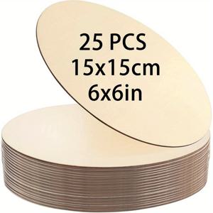 TEMU 25개 6x6인치 원형 나무 판 - DIY 공예, 장식, 및 문구에 완벽 - 친구 및 가족을 위한 이상적인 집들이 선물 - 레이저 절단, 나무 연소, 및 유리 프로젝트에 사용할 수 있는 준비된 상태