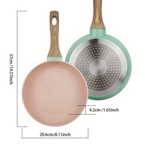 TEMU 20cm 그린 논스틱 프라이팬 - 유니버설 스토브 디자인, 강화 베이스로 빠른 가열, 팬케이크와 계란에 완벽한 필수 여름 컬러 컬렉션