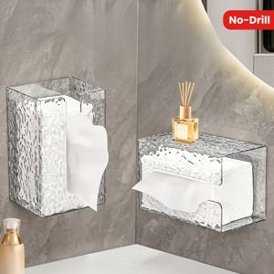 TEMU 1pc 럭셔리 글레이셔 워터 ripple 디자인 티슈 홀더 - U형, 대형 개방, 벽걸이, 드릴 없음 설치, 폴리쉬드 플라스틱 직사각형 티슈 박스, 욕실 및 주방에 적합