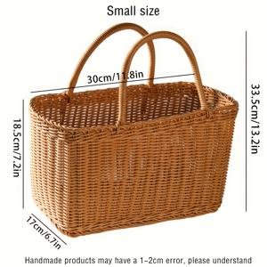 TEMU 손잡이가 있는 라탄 피크닉 바구니 1개, 내구성 있고 가벼운 폴리프로필렌 짠 쇼핑용/과일/채소/계란 보관 바구니 - 소형/대형 사이즈