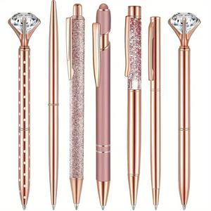 TEMU 메탈 , 블랙 잉크, 리퀴드 샌드 글리터가 돋보이는 고급 볼펜 세트 - 여성 선생님을 위한 완벽한 선물 (로즈 골든)