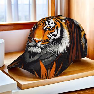 TEMU 1pc 타이거 삼부체 초상 야구 모자 - 조절 가능한 스냅백, 접이식 및 가벼운, 생생한 오렌지색과 검은색 동물 프린트 디자인, 남성과 여성에게 트렌디한 야외 스포츠 모자, 캐주얼 헤드웨어 | 스타일리시 헤드가어 | 내구성 있는 헤드웨어