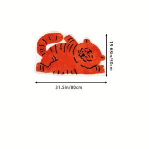 TEMU 1개 플러시 호랑이 모양 매트 - 초부드러운 10mm 두께 불규칙 매트, 호랑이 줄무늬 (블랙/오렌지), 세탁기 사용 가능 룸 데코, 도어 매트 & 휴일 장식, 코스터 무료 보너스 선물