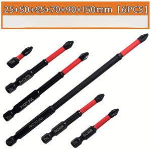 TEMU 6개 세트 자석식 미끄럼 방지 드릴 비트, S2 스틸용, 1/4인치 샹크, 전기 및 수동 드라이버 호환 필립스 임팩트 비트