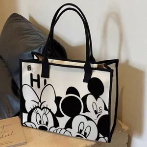 TEMU 여성용 캐주얼 캐비닛 가방, 대용량, 블랙 앤 화이트 디자인, 통근용 캐주얼 숄더 핸드백, 기계 세척 가능, 캐주얼 숄더 가방 | 프린트 가방 | 내구성 있는 캔버스 소재|에코백