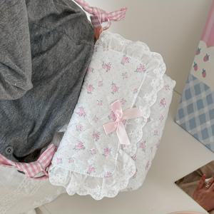 TEMU 분홍색 리본이 달린 접이식 레이스 크로스바디 가방 - 여성용 대용량, 경량 및 휴대용, 화이트 색상, 꽃무늬 패턴, 일상 사용 또는 특수한 기회에 적합, 귀여운 크로스바디 가방