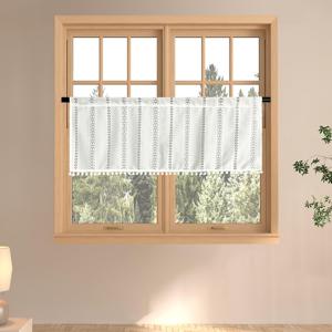 TEMU 포미폼 레이스 짧은 커튼 - 지오메트릭 패턴이 있는 흰색 주방 커튼, 반투명 폴리에스터 소재, 쉽게 걸 수 있는 바늘 포켓 디자인, 홈 데코, 홈 데코