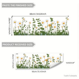 TEMU 1팩 대형 플로럴 벽 스티커 - 모던 팜하우스 데이지 벽지 느낌의 테두리 장식, 거실·침실·주방용 쉽게 붙였다 떼는 PVC 바닥 보호매트 (30x90cm/1x3ft) - 화이트 & 그린 플로랄 디자인, 현대적 스타일, 쉬운 접착 데코