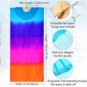 TEMU 2pcs 150/180cm 긴 인공 실크 복부 춤 팬, 59/70.9인치 베일 및 바구니 핸들 - 화려한 색상, 부드러운 흐름 디자인, 국가 춤 공연, 문화 행사, 축제, 춤 공연, 축제 액세서리, 전통 공예, 배터리 없음