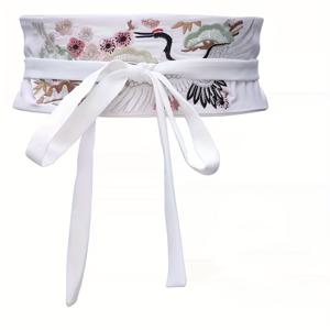 TEMU 빈티지 플로럴 자수 여성 사시 벨트 - 블랙 & 화이트 대비 디자인, 드레스·스커트·웨딩·파티·일상복용 조절 가능한 새틴 리본 허리띠, 특별한 행사·결혼식 의류 액세서리, 고급 자수, 정장용 패션 소품