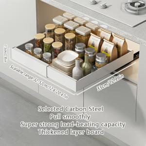 TEMU HEART LEAF 헤비 듀티 메탈 확장 가능한 캐비닛 아래 정리함 랙 - 무음 슬라이드, 드릴 없음 설치, 주방 및 냉장고용 다층 저장, 접시, 그릇, 병, 주방 저장 랙, 냉장고 정리, 세련된 금속 마감, 부드러운 기계
