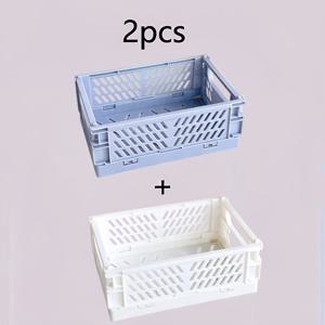 TEMU 2개 접이식 수납 바구니 - 공간 절약형 오픈 그리드 디자인, 튼튼한 PP 소재, 주방/욕실/사무실/책상용 컴팩트 접이식 정리함 - 다목적 홈, 작업 공간, 여행용 스택 가능 보관 솔루션, 현대적 디자인, 견고한 구조, 사무직 종사자용 선반 바구니