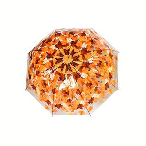 TEMU 스타일리시한 투명 원피스 우산 - 오렌지 메이플 리프 디자인, 긴 손잡이, 내구성 강화 및 방풍 기능, 여행과 선물로 완벽한 선택