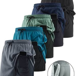 TEMU 5pcs 남성 해변 투인원 빠른 건조 통기성 훈련 패션 문자 인쇄 피트니스 러닝 반바지, 야외에 적합합니다|남성반바지