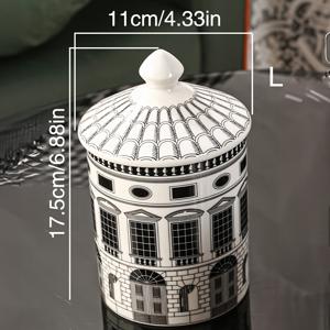 TEMU 1pc 세라믹 재질의 식품 보관용기 - 우아한 검은색과 흰색 디자인, 설탕, 소금, 후추, 및 향신료에 적합 - 가정, 레스토랑, 파티, 및 특별한 기념일에 적합, 식품 보관용기