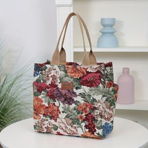 TEMU 신상품, 두꺼운 자카드 원단, 토트백, 직장용 휴대용 쇼핑백, 외출용 보관 가방, 여성용 가방, 빈티지, 대용량, 꽃무늬, 일상 사용, 개학 시즌, 라마단, 사각형 가방, 여성 핸드백, 프린트, 학교 및 사무실에 적합한 트렌디한 여성 가방, 나일론 토트백, 레숴 토트백, 여성 핸드백