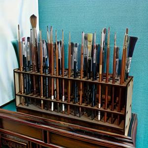 TEMU 1개 현대적인 나무 페인트 브러쉬 홀더 (탈착식 칸막이 포함) - 다중 슬롯 미술 용품 보관 랙, 스튜디오 및 가정용 내구성 좋은 도구 정리함, 크리스마스 장식 & 최고의 선물