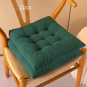 TEMU 2pcs 의자 쿠션 편안한 홈 오피스 시트 패드 단색 폴리에스터 의자 쿠션 - 전기 없음, 내구성 있는 직물, 플러시 디자인, 정원 의자, 식당 의자, 자동차 시트 및 사무실 의자에 적합 코듀로이 쿠션 얇은 줄무늬 두꺼운 줄무늬 코듀로이 가을과 겨울 홈 실내