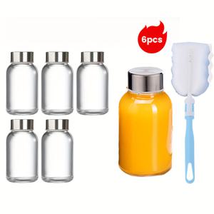TEMU 6pcs 5oz 누출 방지 유리 병, 금속 뚜껑, 캠핑, 피크닉, 파티, 커피, 밀크쉐이크, 생강 주스 및 과일 주스용 휴대용, 이중 사용冷 및 뜨거운 음료, 여행 텀블러 및 무료 청소 브러시, 피크닉 필수품, 세련된 디자인, 안전한 핏팅 뚜껑