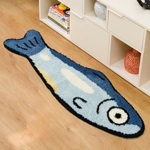 TEMU 1개, 귀여운 만화 소금물 생선 모양 플러시 매트, 푹신하고 부드러운 세탁 가능, 북유럽 심플 거실, 침실, 욕실, 서재, 홈 데코, 축제 분위기 선물용 바닥 매트