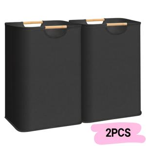 TEMU 1개/2개 72L 대용량 순수 블랙 빨래바구니, 고체 나무 손잡이 포함 – 접이식 휴대용 옷걸이 바구니, 욕실·침실·옷장·보관실용 스타일리시 멀티퍼포즈 하마프|빨래바구니