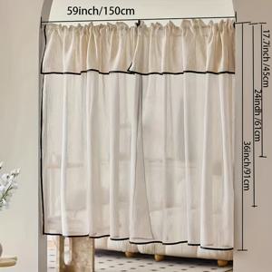 TEMU 프렌치 빈티지 크림 시어 커튼 1개 블랙 트림 - 반투명 폴리에스터, 쉬운 걸이용 로드 포켓 디자인, 주방, 거실 및 침실 장식에 완벽한 커튼|커튼봉