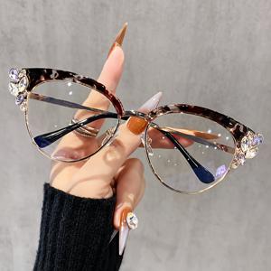 TEMU RYPIN 캣아이 패션 안경 별 장식 - 대형 프레임, 금속 힌지, 투명 렌즈, 남녀공용 장식용 안경, 스타일리시한 블랙과 골든 디자인, 패션 액세서리 | 스타 액센트 안경 | 금속 힌지 안경