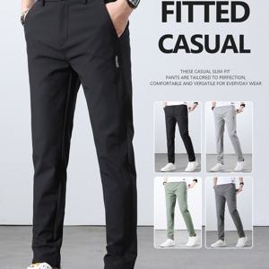 TEMU 2025 신상 남성용 경량 아이스 슬리키 섬유 캐주얼 팬츠 - 슬림핏, 빠른 건조, 골프 및 야외 활동에 적합한 사계절용, 단색, 지퍼 디테일, 편안한 착용감, 모던 남성용 바지, 매끄러운 질감|남자바지|골프웨어