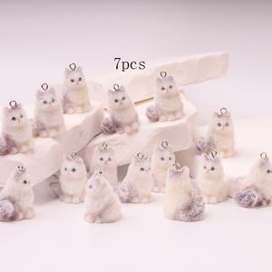 TEMU 7개 세트 플로킹 3D 레진 고양이 참, 주얼리 DIY 액세서리, 차량 폰 체인 키링 장식, 동물 테마 파티 용품, 생일 선물, 크리스마스 및 다양한 눈꽃 테마 파티 공예 장식 만들기