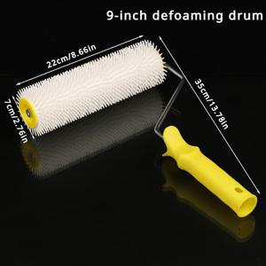 TEMU 손잡이가 있는 자가 레벨링 에폭시 바닥 페인트 롤러 브러시 - 부드러운 적용을 위한 노란색 플라스틱 바늘 뚫린 솔, 바닥 코팅, 벽 및 천장 도료용 방전 롤러, 내구성 있고 사용하기 쉬운, 바닥 도색 도구 | 인체공학적 손잡이 | 튼튼한 플라스틱 브러시