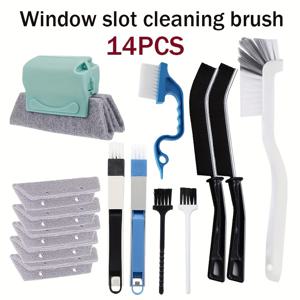 TEMU 14피스 창문 트랙 청소 키트, 문 트랙/ 도어/타일 갭/에어컨 벤트/키보드 청소 브러시 세트, 플라스틱 소재, 중간 경도, 전기 필요 없음, 거실·침실·욕실·주방용 청소 용품|창문형에어컨