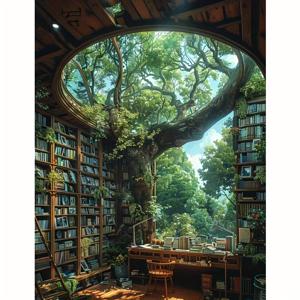 TEMU 성인 초보자용 숫자로 그림 그리기, 선물용 DIY 캔버스 페인팅 키트, 숲 도서관의 오일 페인팅 세트, 홈 벽 장식 DIY 공예 16X20인치