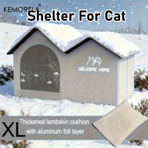 TEMU KEMORELA 편안한 방 모양 비와 눈 보호 캣&독 쉘터 - 야외 애완동물 공간 둥지, 내구성 옥스포드 원단, 사계절 보호, 바람과 비에 강함, 고양이와 중형견에 적합