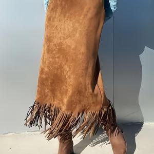 TEMU 여성용 우아한 인조 모피 태슬 밑단 스커트 - 올 시즌 포멀 & , 플로이 A라인 실루엣, 간편한 관리 시크한 파티 & 캐주얼 복장, 다재다능한 패션, 세련된 스타일, 스타일리시 하단, 패션 애호가