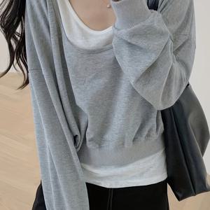 TEMU 여성 캐주얼 오프숄더 긴팔 스웨트셔츠 & 화이트 탱크 탑 세트 - 포근한 가을/겨울 의상, 단색, 레귤러 핏, 캐주얼 복장|캐주얼 스타일|구성, 스웨터 세트